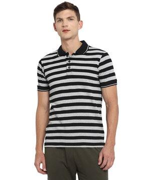 striped polo t-shirt with ribbed hem