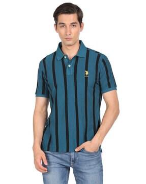 striped polo t-shirt with ribbed hem