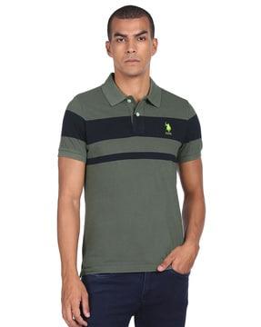 striped polo t-shirt with ribbed hem