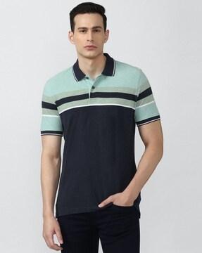 striped polo t-shirt with ribbed hem