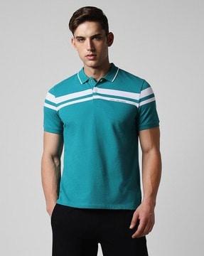 striped polo t-shirt with ribbed hem