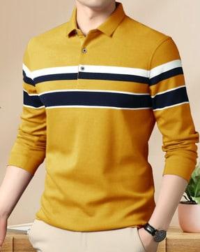 striped polo t-shirt with ribbed hems