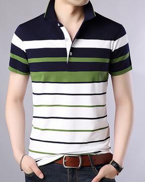 striped polo t-shirt with ribbed hems