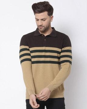 striped polo t-shirt with ribbed hems