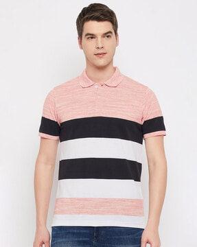 striped polo t-shirt with short sleeves