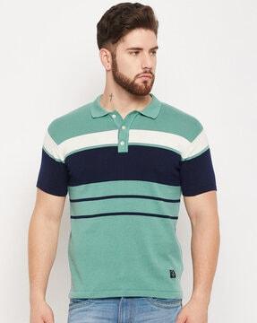 striped polo t-shirt with short sleeves