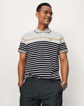 striped polo t-shirt with short sleeves