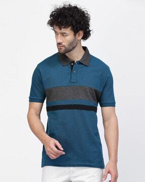 striped polo t-shirt with short sleeves