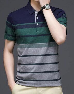 striped polo t-shirt with short sleeves