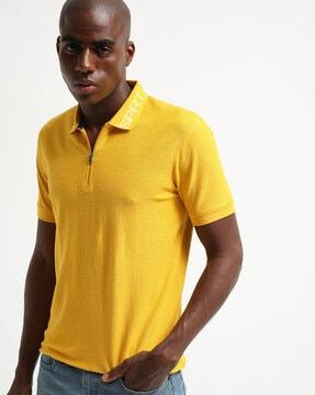 striped polo t-shirt with short zipper