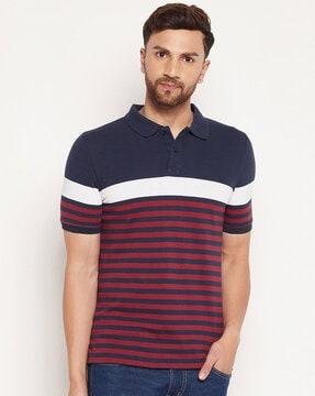 striped polo t-shirt with side vents