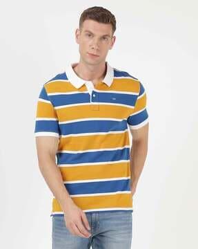 striped polo t-shirt with spread collar
