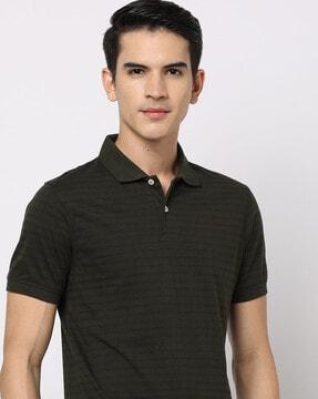 striped polo t-shirt with spread collar