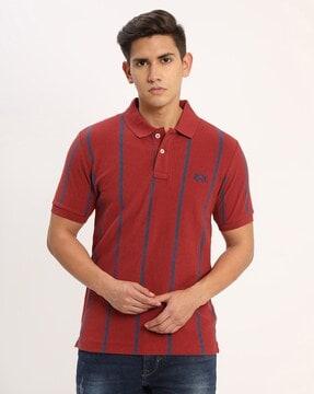 striped polo t-shirt with spread collar