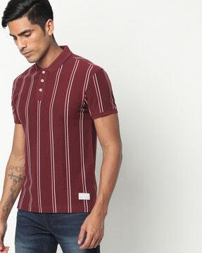 striped polo t-shirt with vented hemline