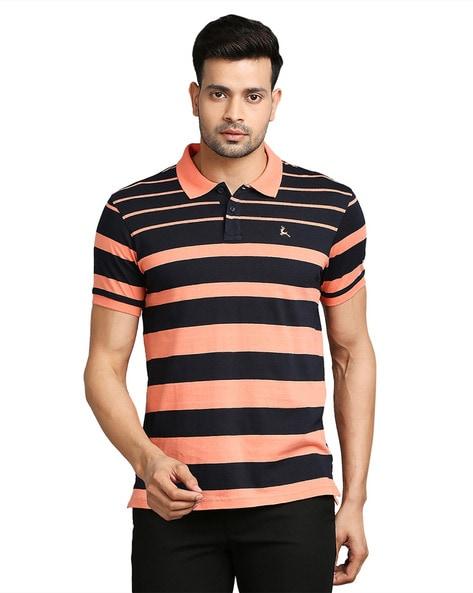 striped polo t-shirt with vented hems