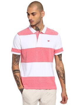 striped polo t-shirt with vented hems