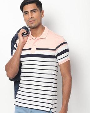 striped polo t-shirt with vented step hem