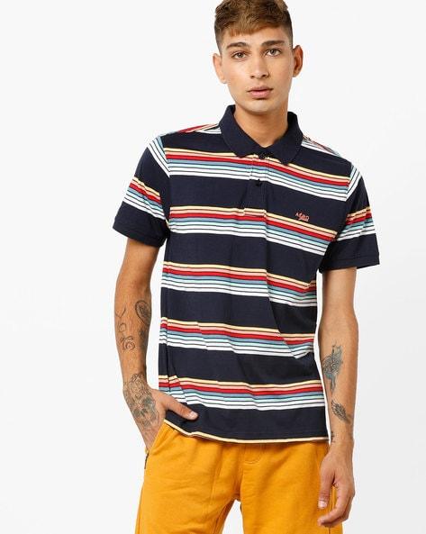 striped polo t-shirt with vented step hemline