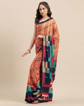 striped poly georgette printed saree