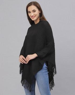 striped poncho with tassels