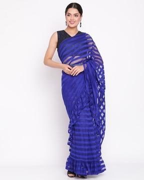 striped pre-stitched saree with ruffled border