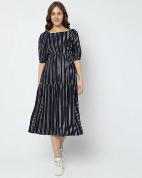 striped print a-line dress