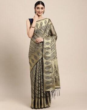 striped print saree with blouse piece