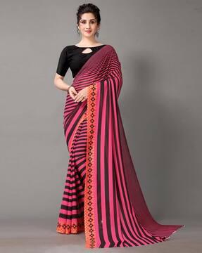 striped print saree with blouse piece