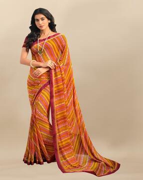 striped print saree with contrast border