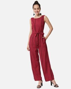 striped print sleeveless jumpsuit