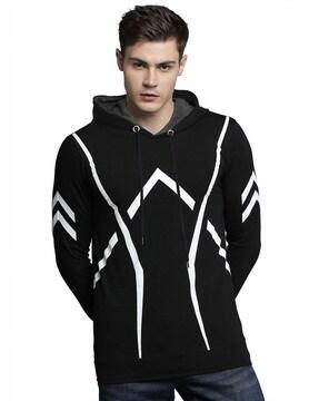 striped print slim fit hooded t-shirt