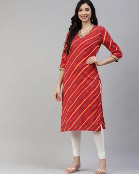 striped print straight kurta churidar set