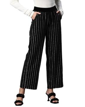 striped print stretchable trousers