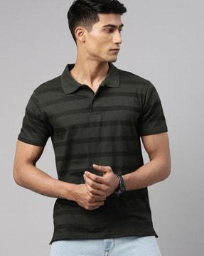 striped printed  regular fit polo t-shirt