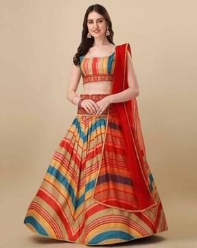 striped printed lehenga choli & dupatta set