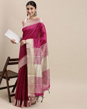 striped printed raw silk saree with blouse piece