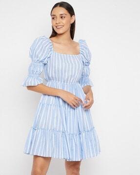 striped printed tiered dress