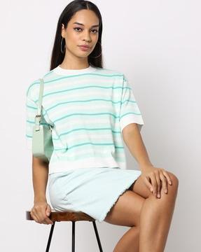 striped pullover with drop shoulder