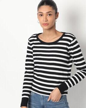 striped pullover with ribbed hemline