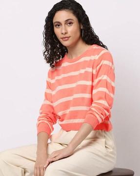 striped pullover with ribbed hems