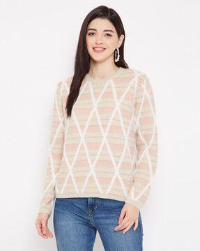 striped pullover with ribbed hems