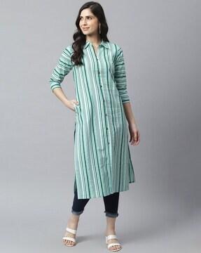 striped raglan-sleeve straight kurta