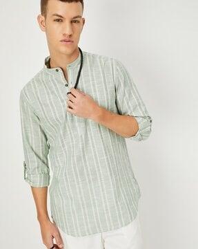 striped regular fit cotton short kurta