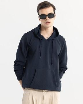 striped regular fit hoodie with kangaroo pocket