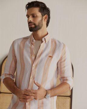 striped regular fit linen shirt