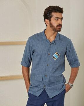 striped regular fit shirt with flap pockets