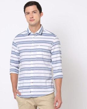 striped regular fit shirt with patch pocket