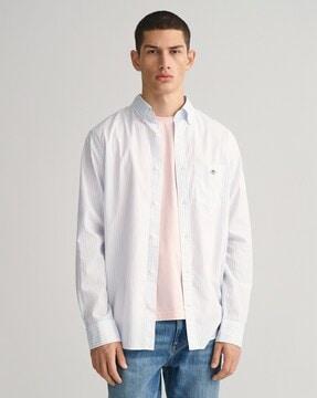 striped regular fit shirt with patch pocket