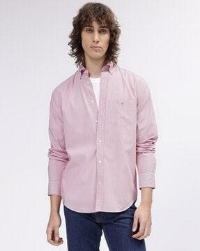 striped regular fit shirt with patch pocket